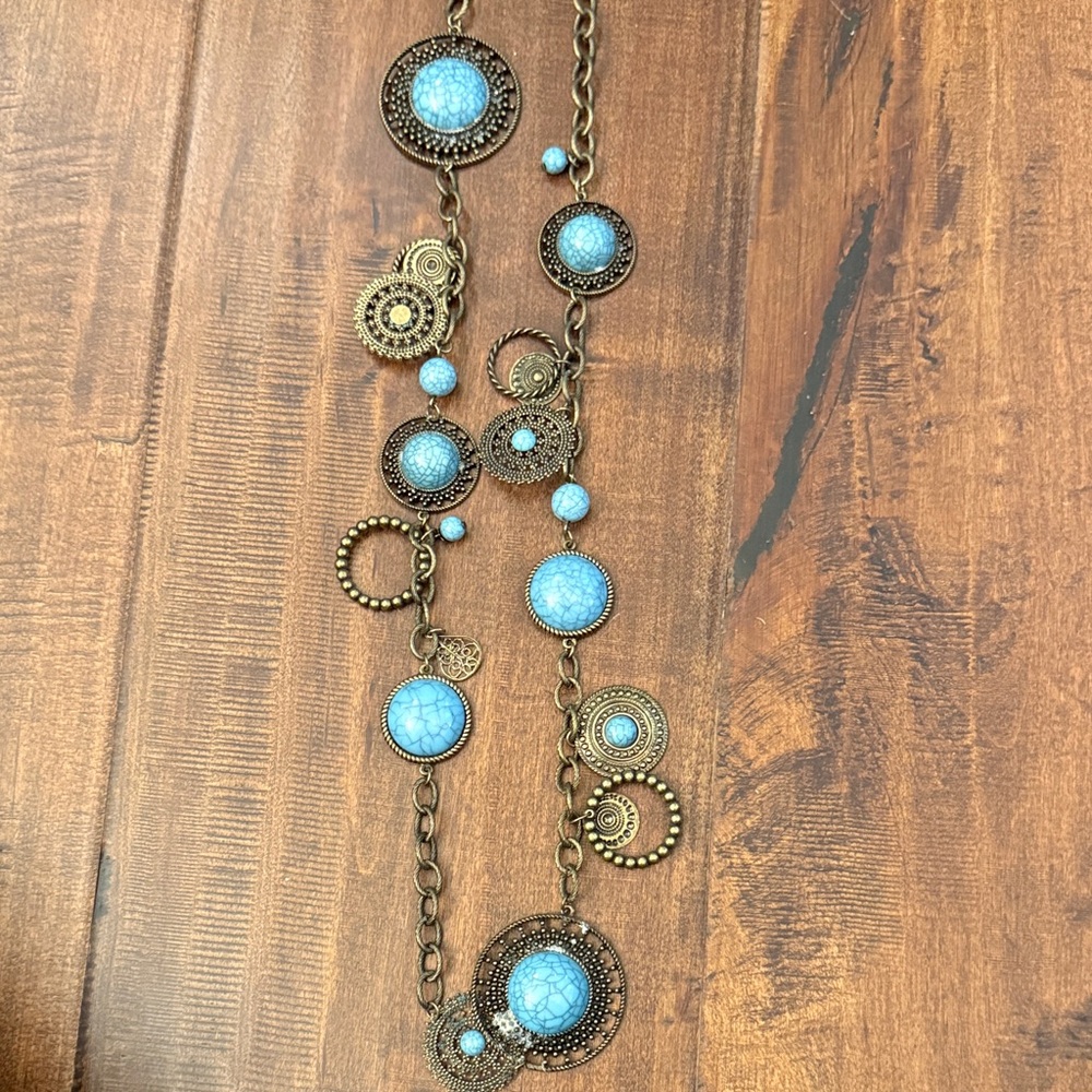 Bohemian Blue and Gold Necklace